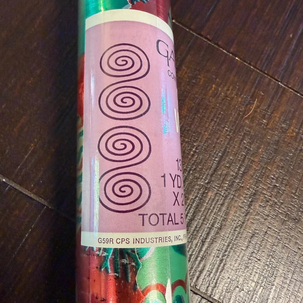 Vintage Galaxy Christmas Foil Wrapping Paper Roll Red Green Gold Ornaments USA